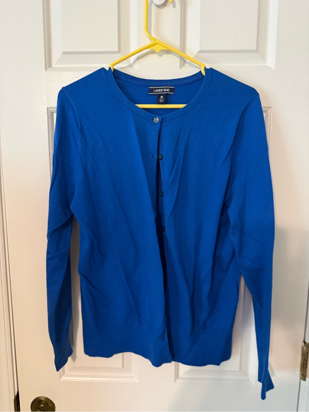 Lands' End Bright Blue Button-Front Crewneck Cardigan